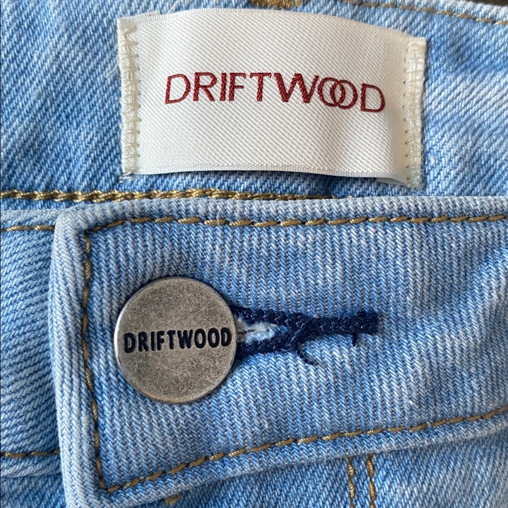 DRIFTWOOD Wyatt Embroidered Daisies Light Wash Blue Denim Flared Leg Jeans 10 - Picture 9 of 9